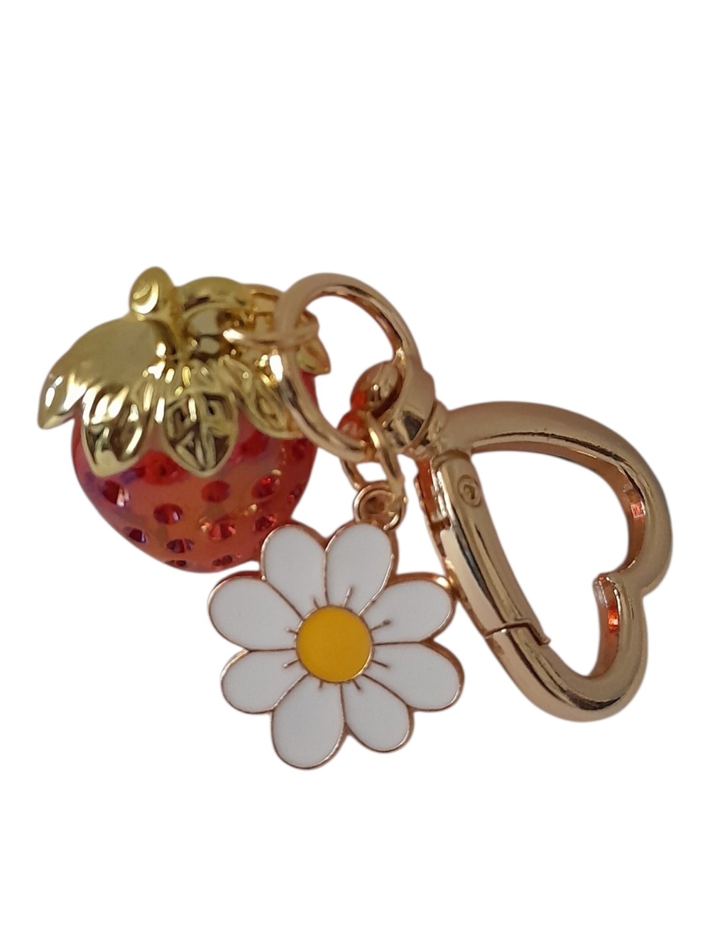 Red Strawberry Bag Charm Keychain With Sunflower - Picture 3 of 3